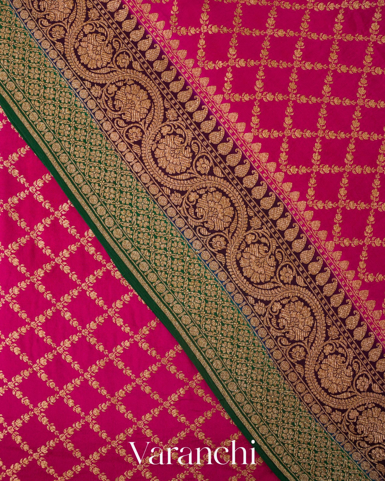 Rani Pink Pure Crepe Silk Handloom Saree