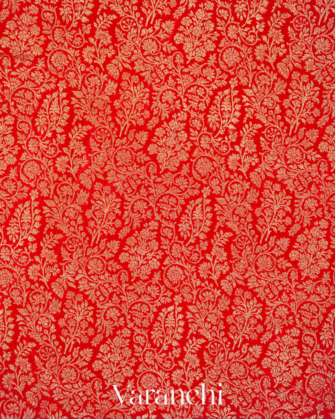 Bright Red Heavy Brocade Pure Crepe Silk Handloom Saree