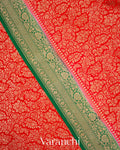 Bright Red Heavy Brocade Pure Crepe Silk Handloom Saree