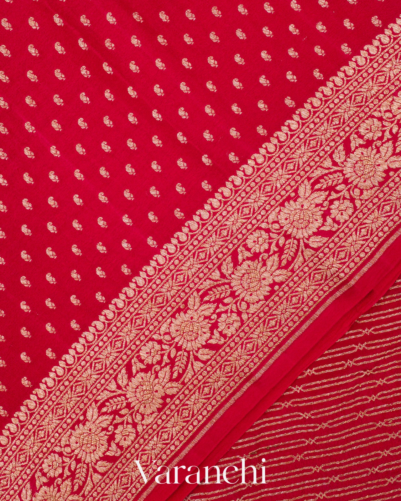 Red Pure Crepe Silk Handloom Saree
