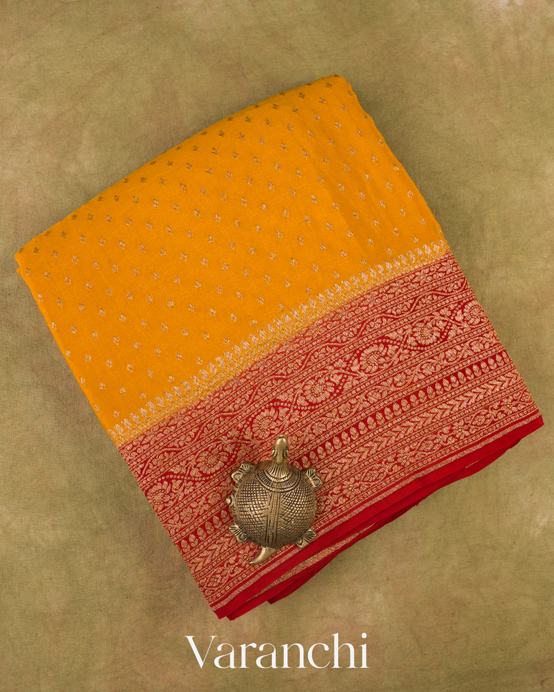 Turmeric Yellow Pure Crepe Silk Handloom Saree 