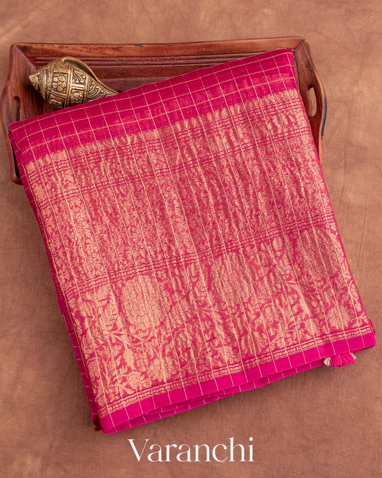 Rani Pink Pure Crush Kora Silk Saree