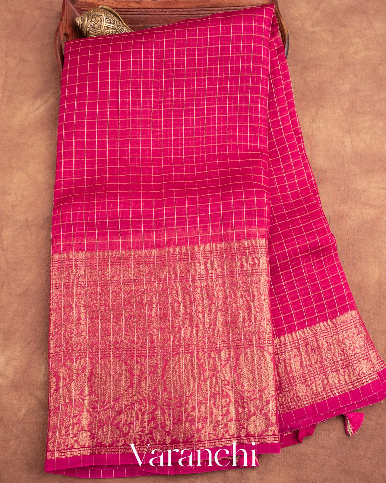 Rani Pink Pure Crush Kora Silk Saree