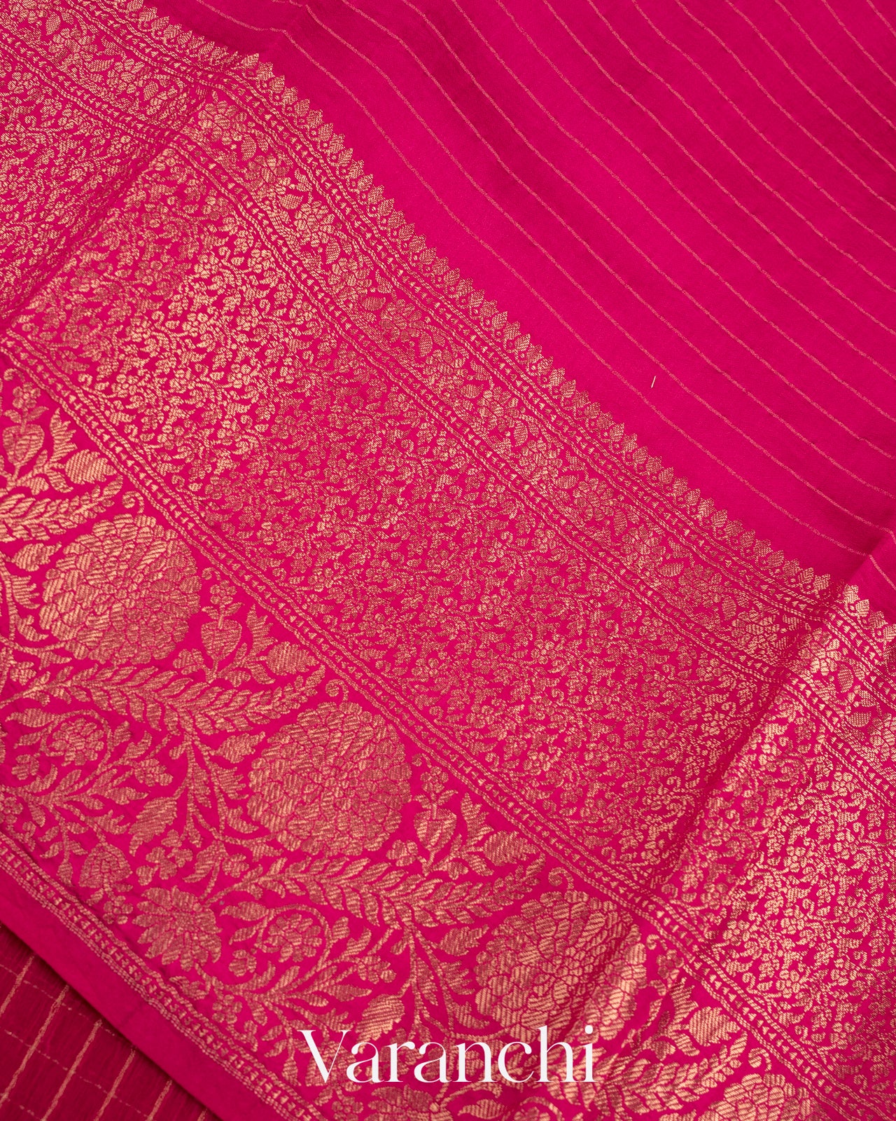 Rani Pink Pure Crush Kora Silk Saree