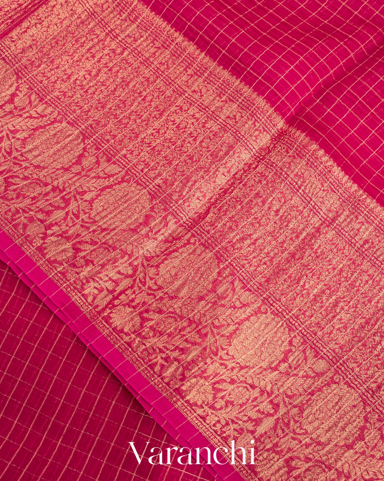 Rani Pink Pure Crush Kora Silk Saree