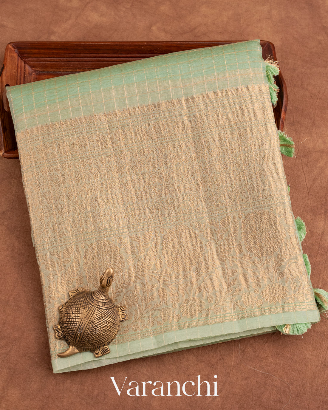 Sea Green Pure Crush Kora Silk Saree