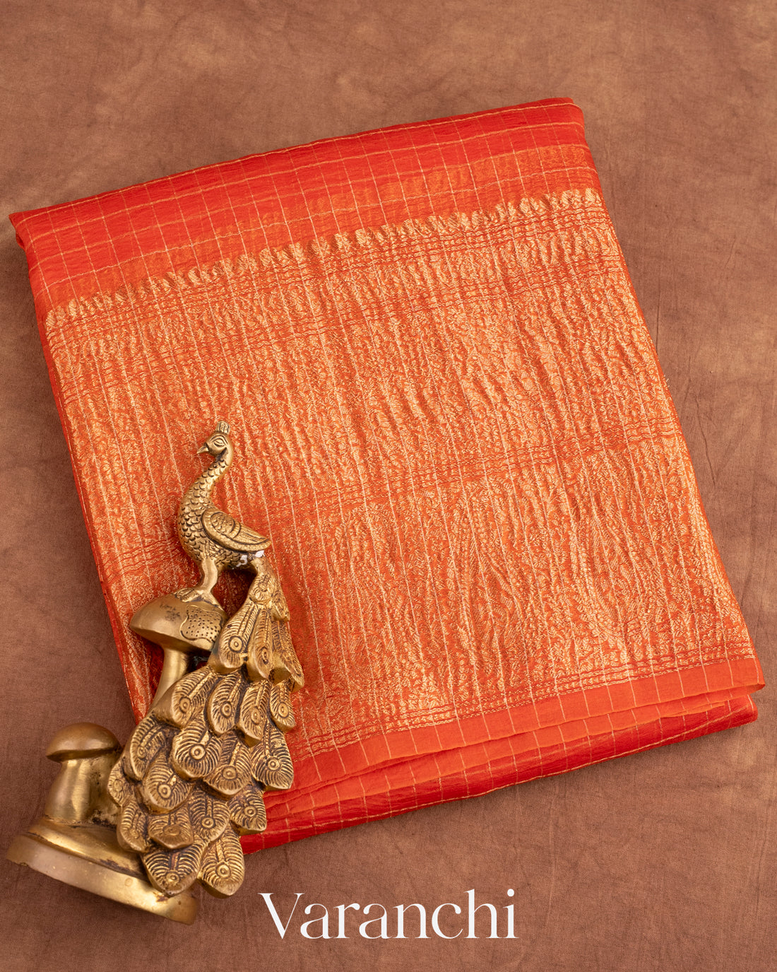 Orange Pure Crush Kora Silk Saree