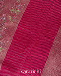 Rani Pink  Floral Embroidered Pure Crush Tissue Kora Silk Saree