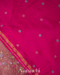 Rani Pink  Floral Embroidered Pure Crush Tissue Kora Silk Saree