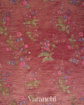 Rani Pink  Floral Embroidered Pure Crush Tissue Kora Silk Saree