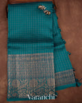 Prussian Blue Pure Crush Kora Silk Saree