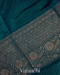 Prussian Blue Pure Crush Kora Silk Saree