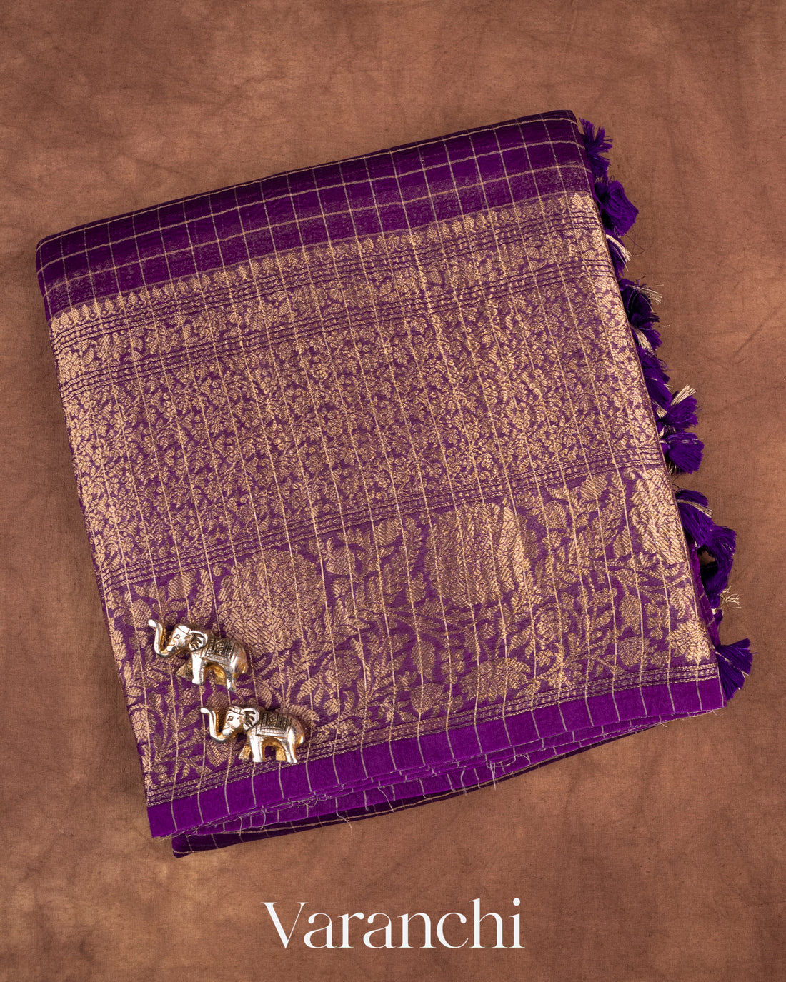 Purple Pure Crush Kora Silk Saree