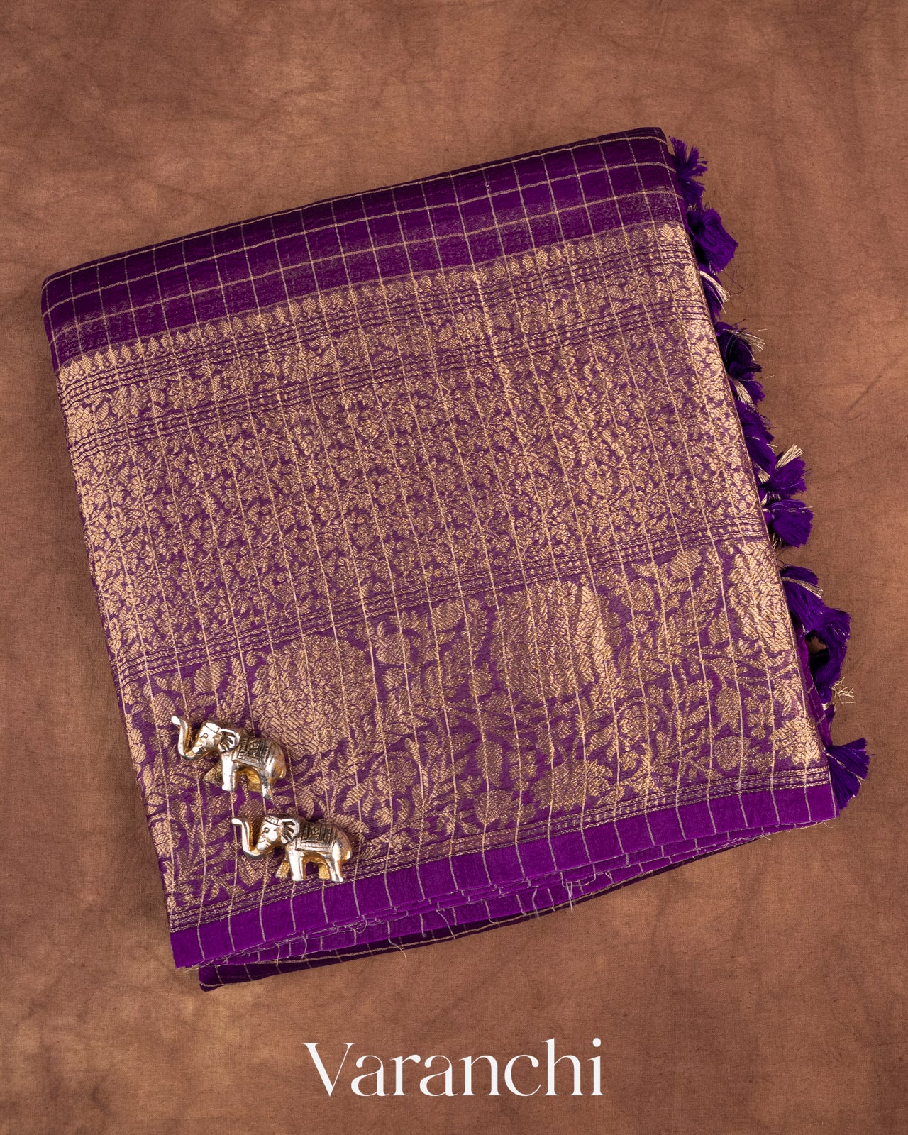 Purple Pure Crush Kora Silk Saree