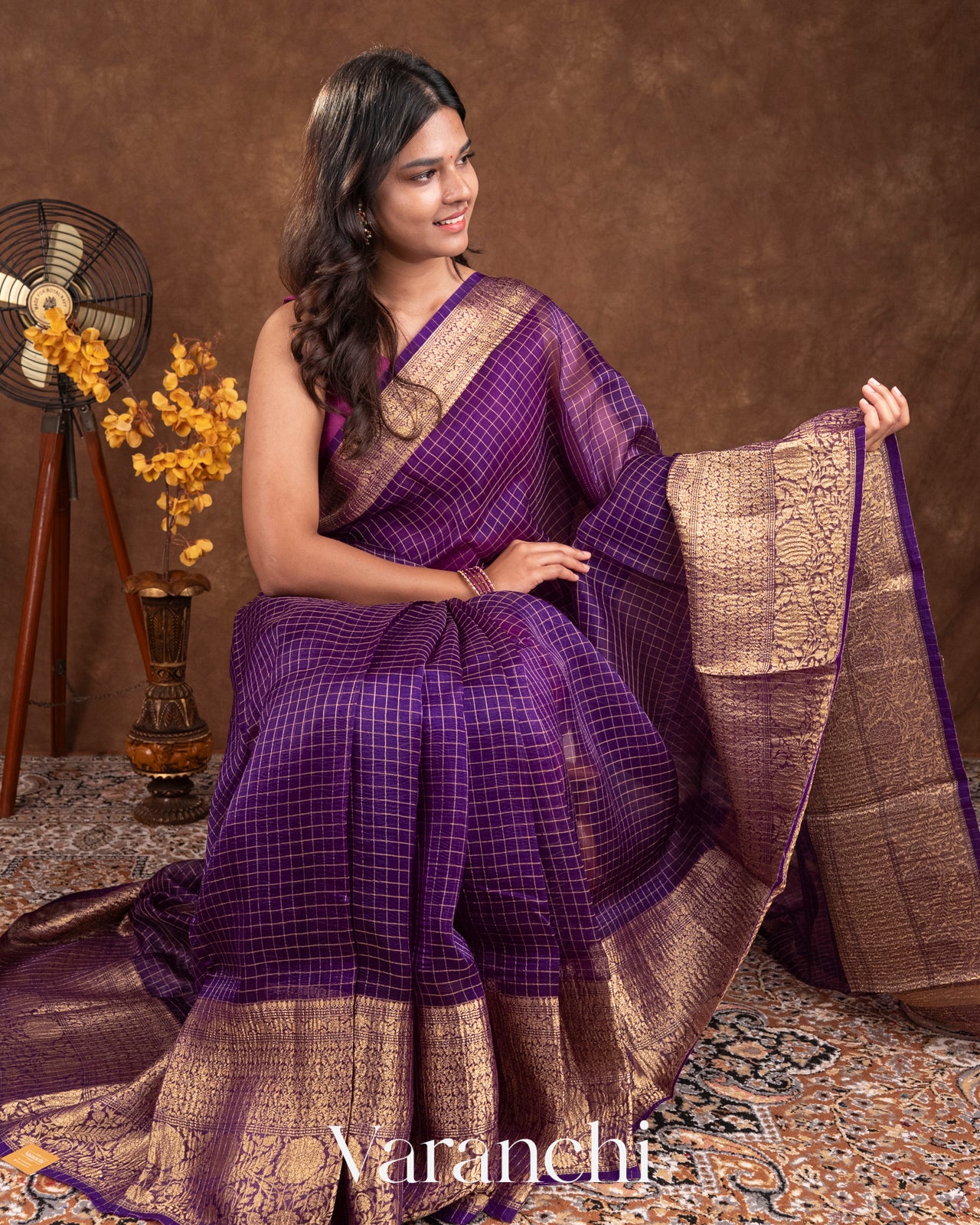 Purple Pure Crush Kora Silk Saree