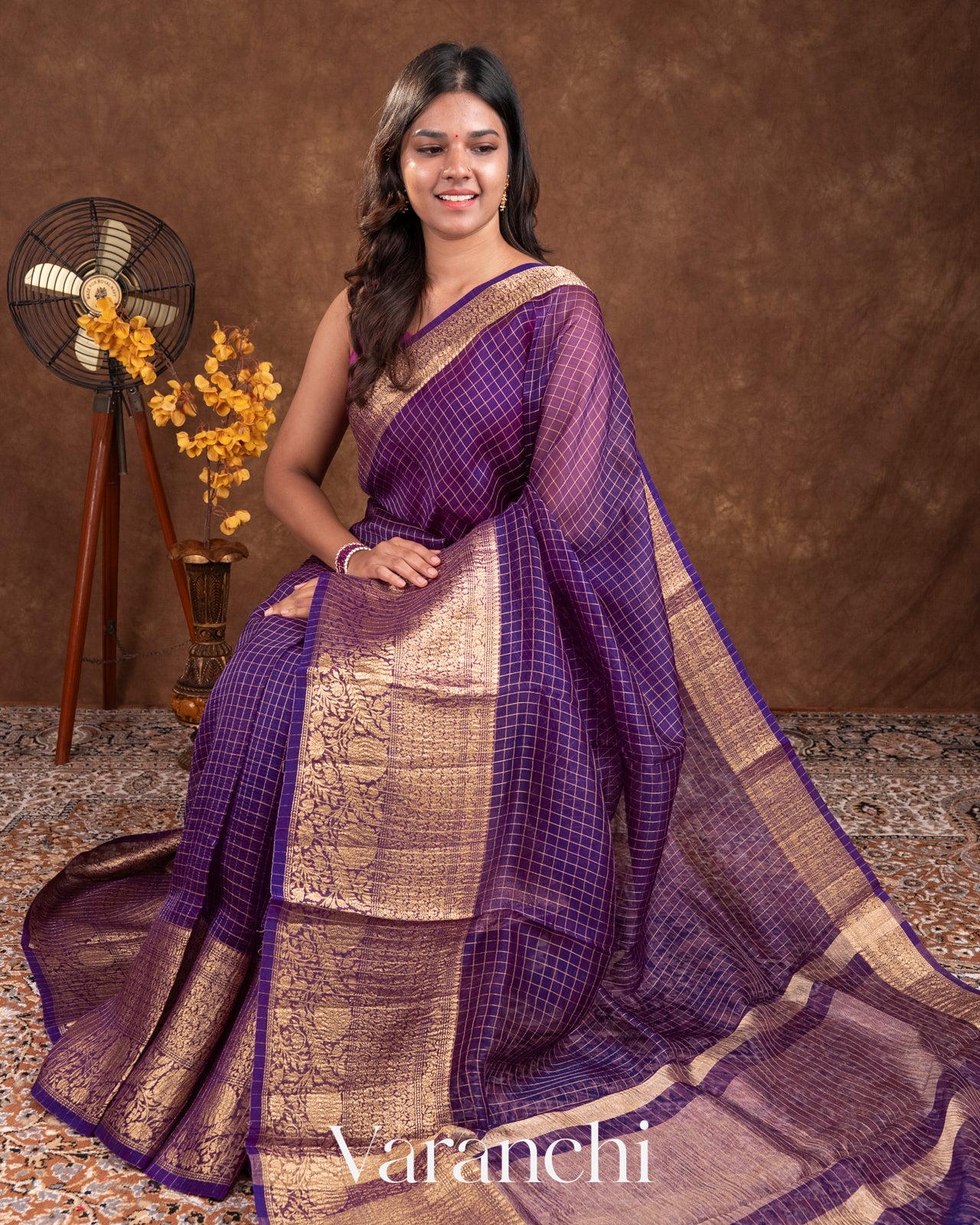 Purple Pure Crush Kora Silk Saree