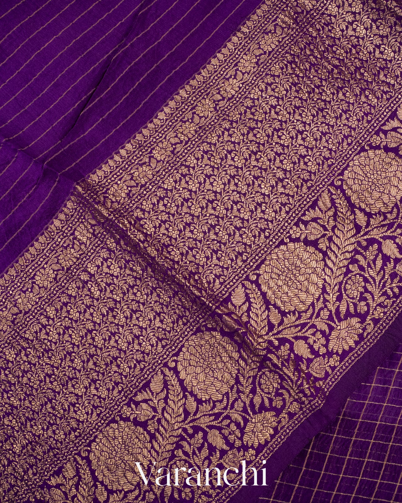 Purple Pure Crush Kora Silk Saree