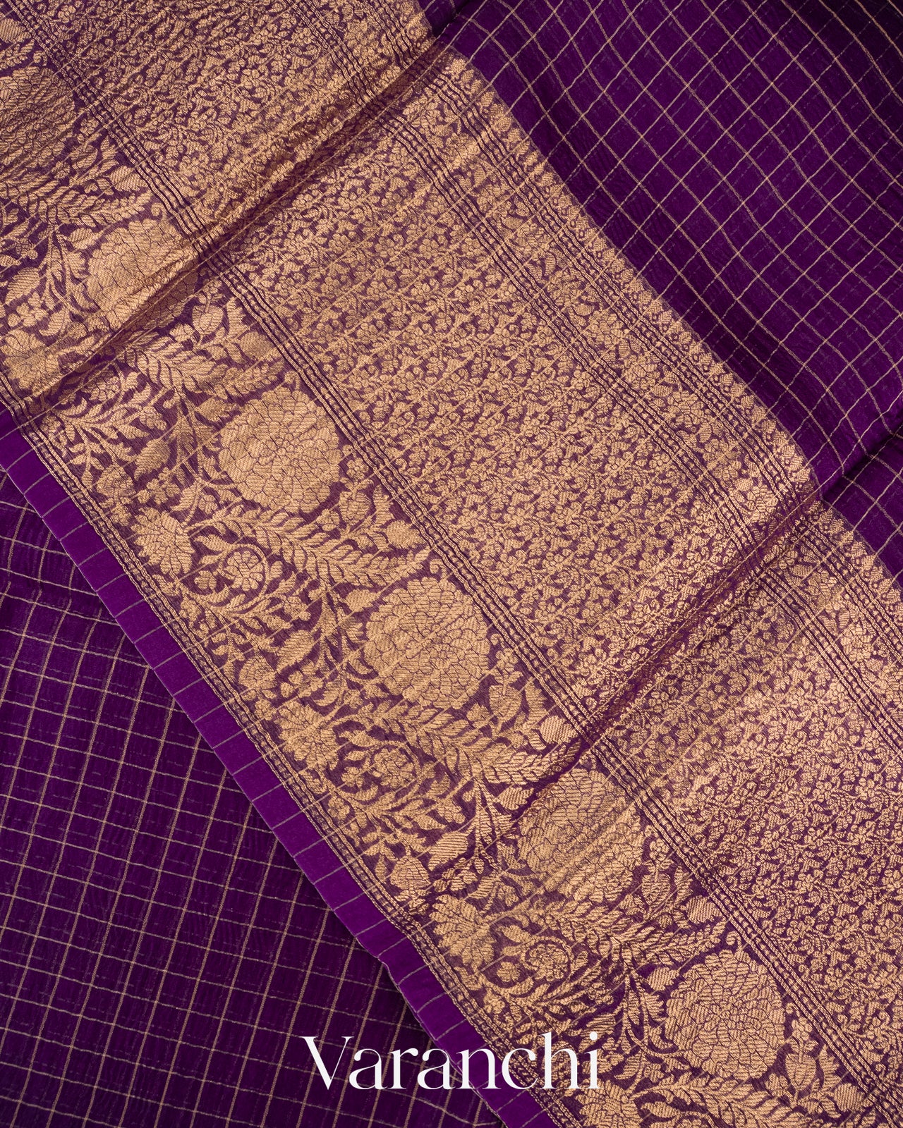 Purple Pure Crush Kora Silk Saree