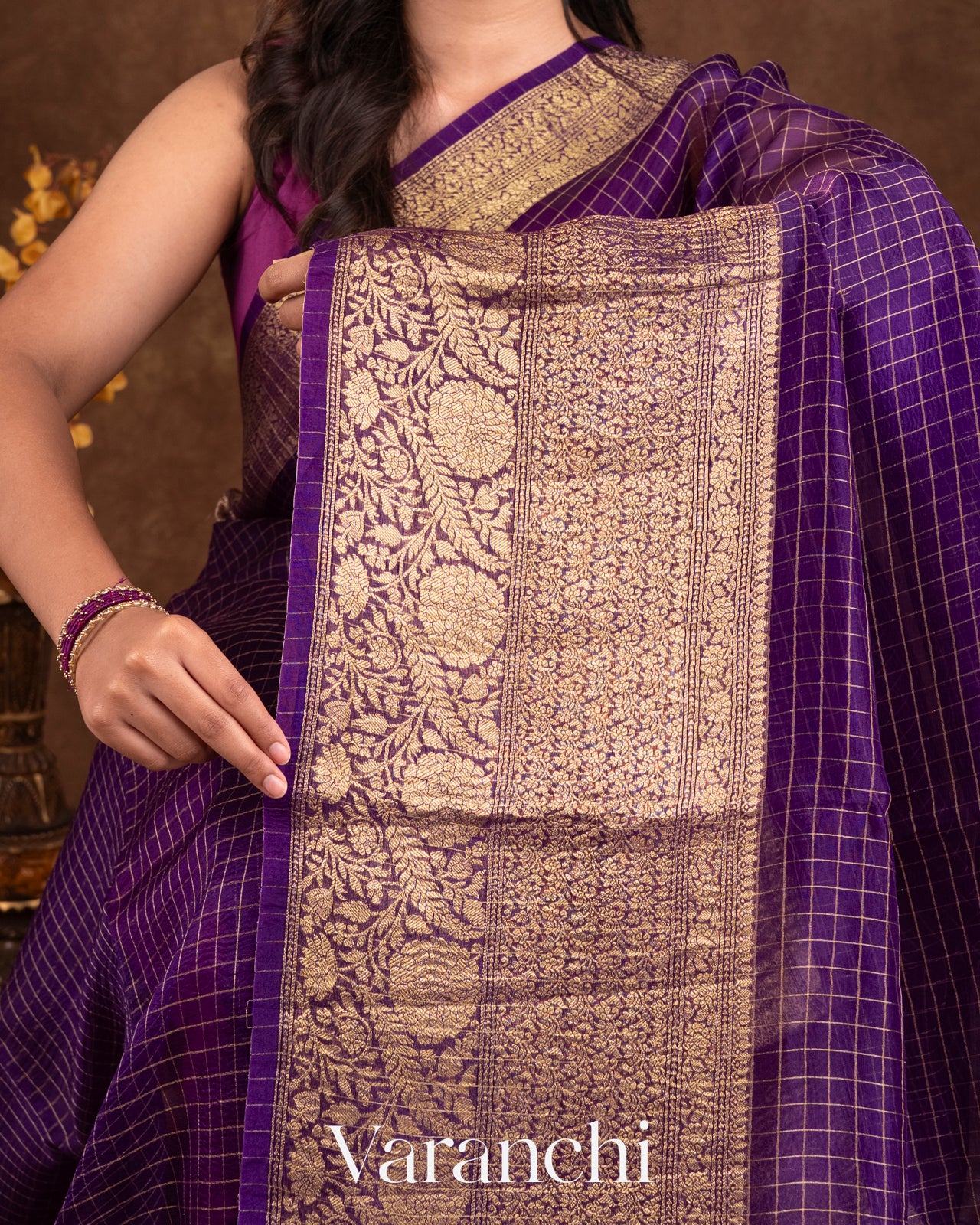 Purple Pure Crush Kora Silk Saree