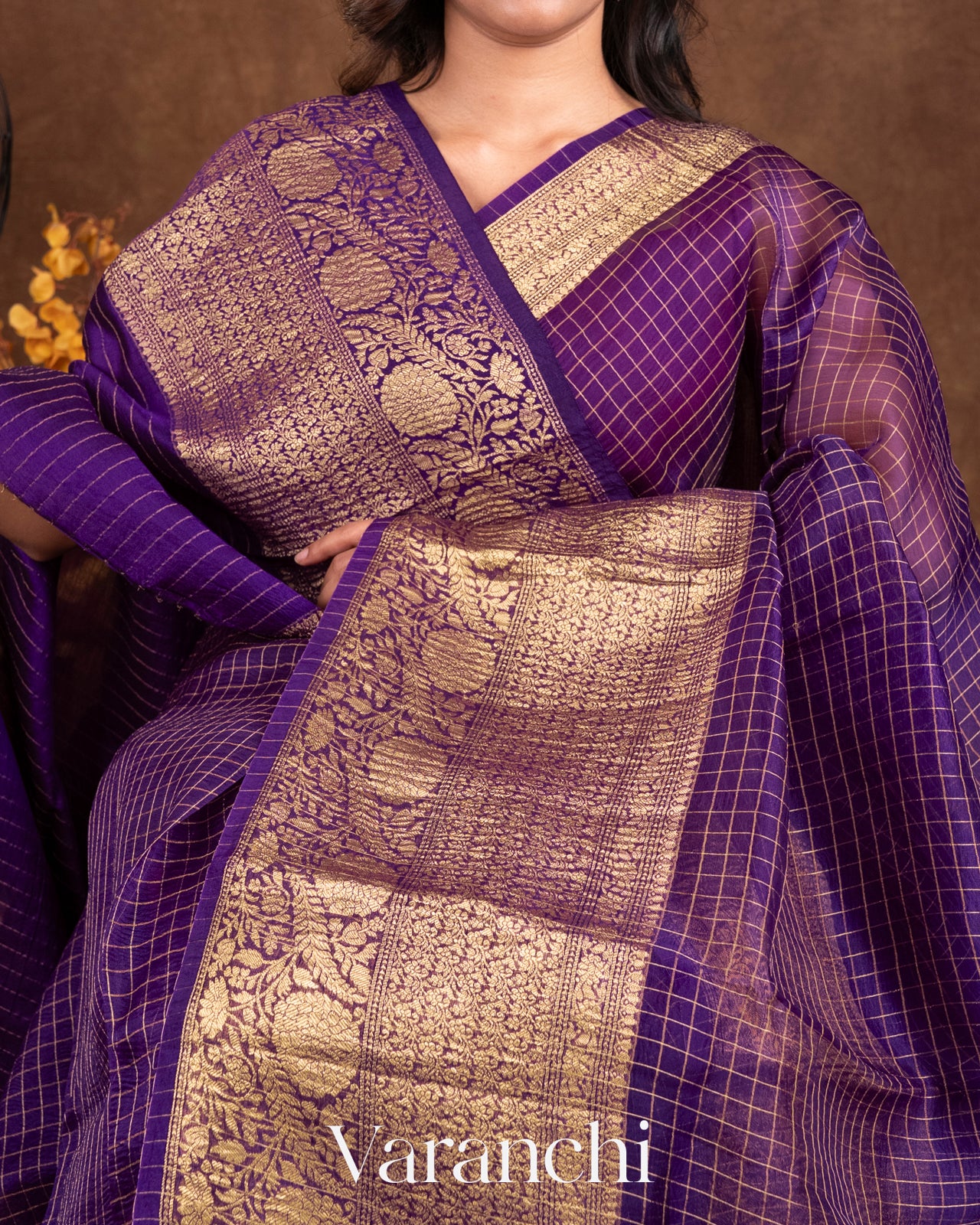 Purple Pure Crush Kora Silk Saree