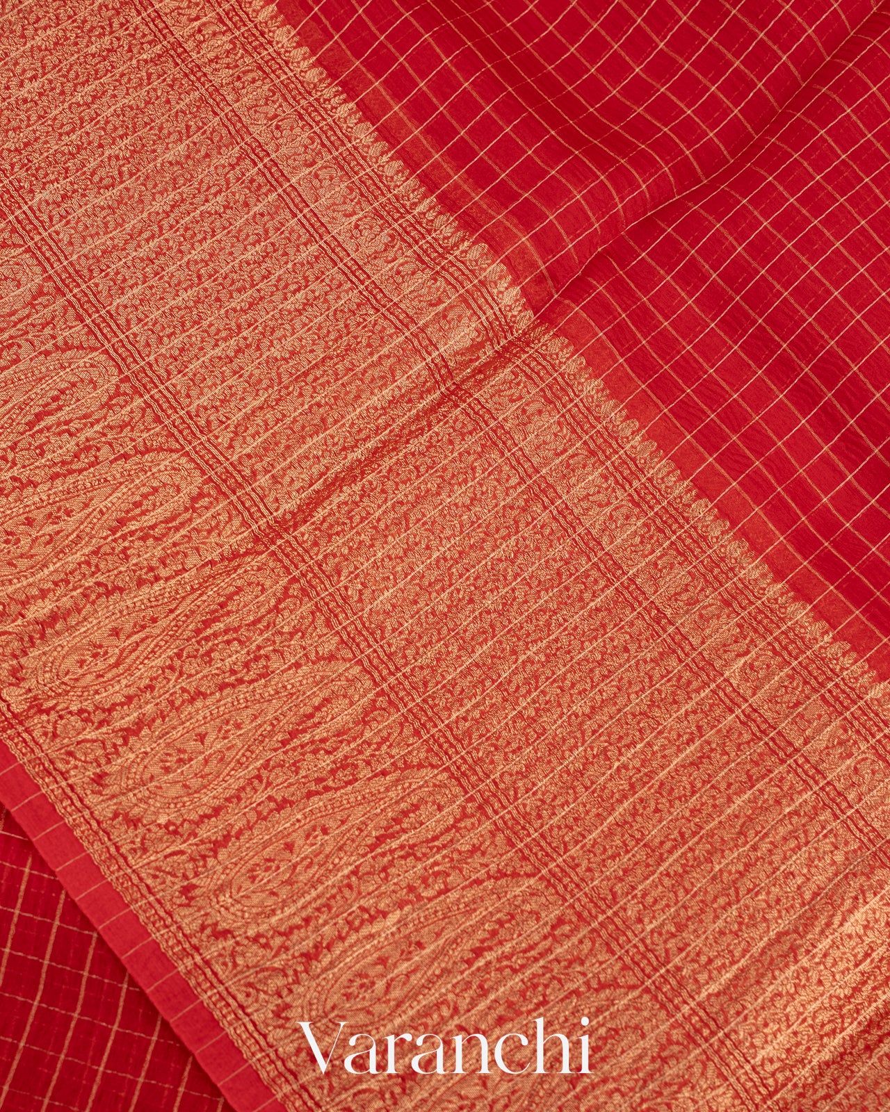 Deep Red Pure Crush Kora Silk Saree