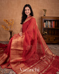 Deep Red Pure Crush Kora Silk Saree