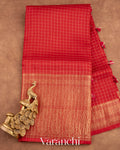 Deep Red Pure Crush Kora Silk Saree
