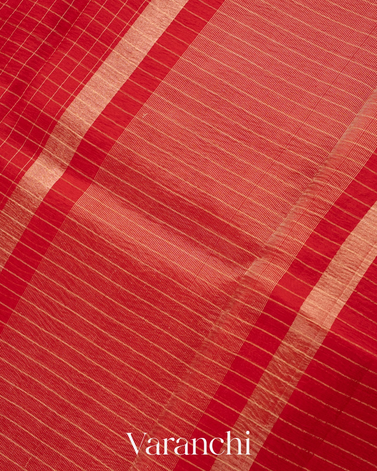 Deep Red Pure Crush Kora Silk Saree