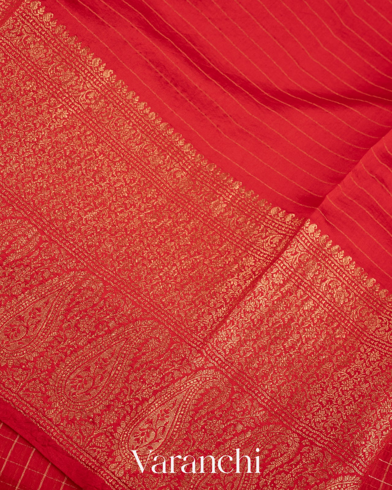 Deep Red Pure Crush Kora Silk Saree