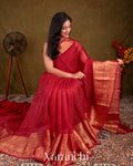 Red Pure Crush Kora Silk Saree