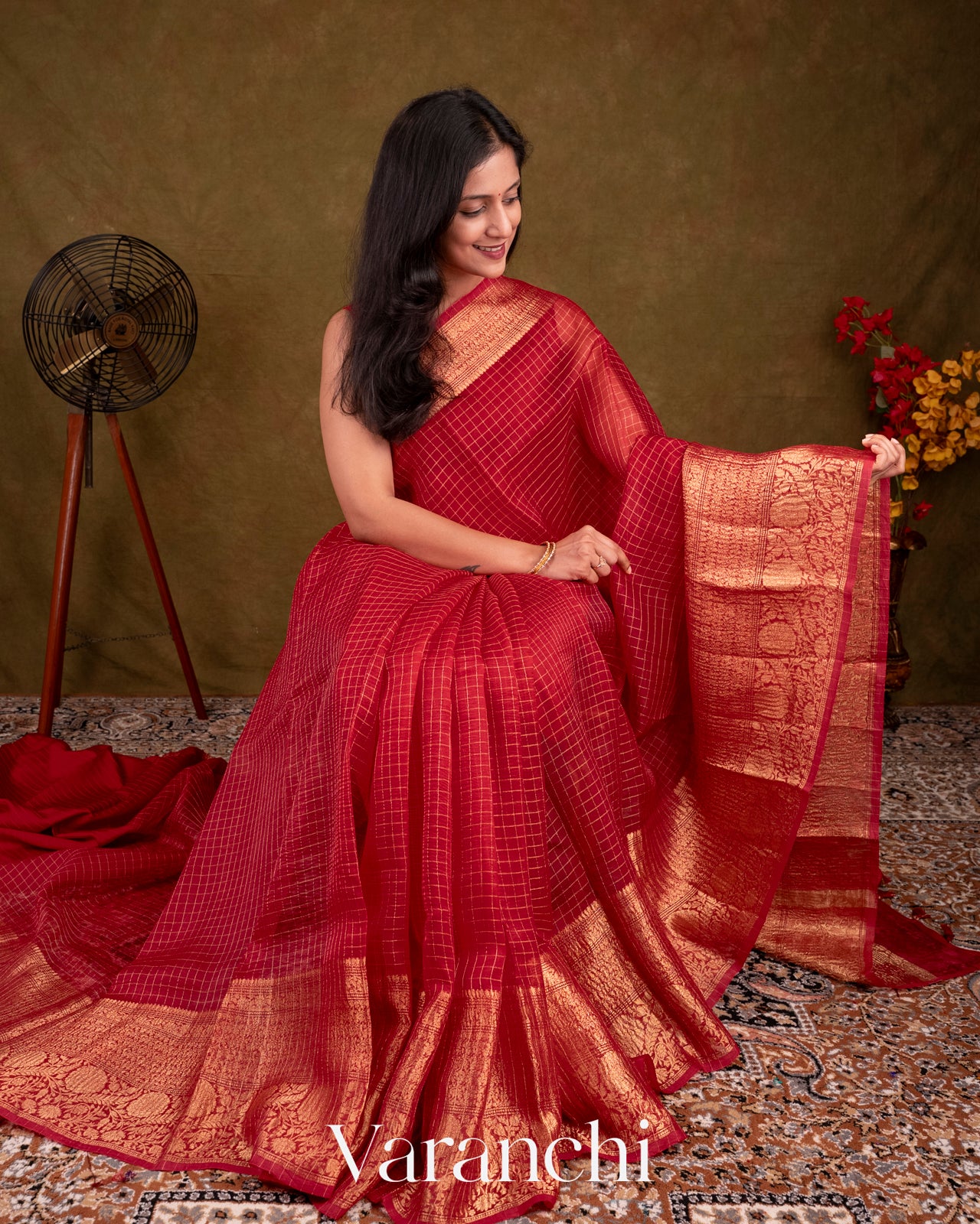 Red Pure Crush Kora Silk Saree