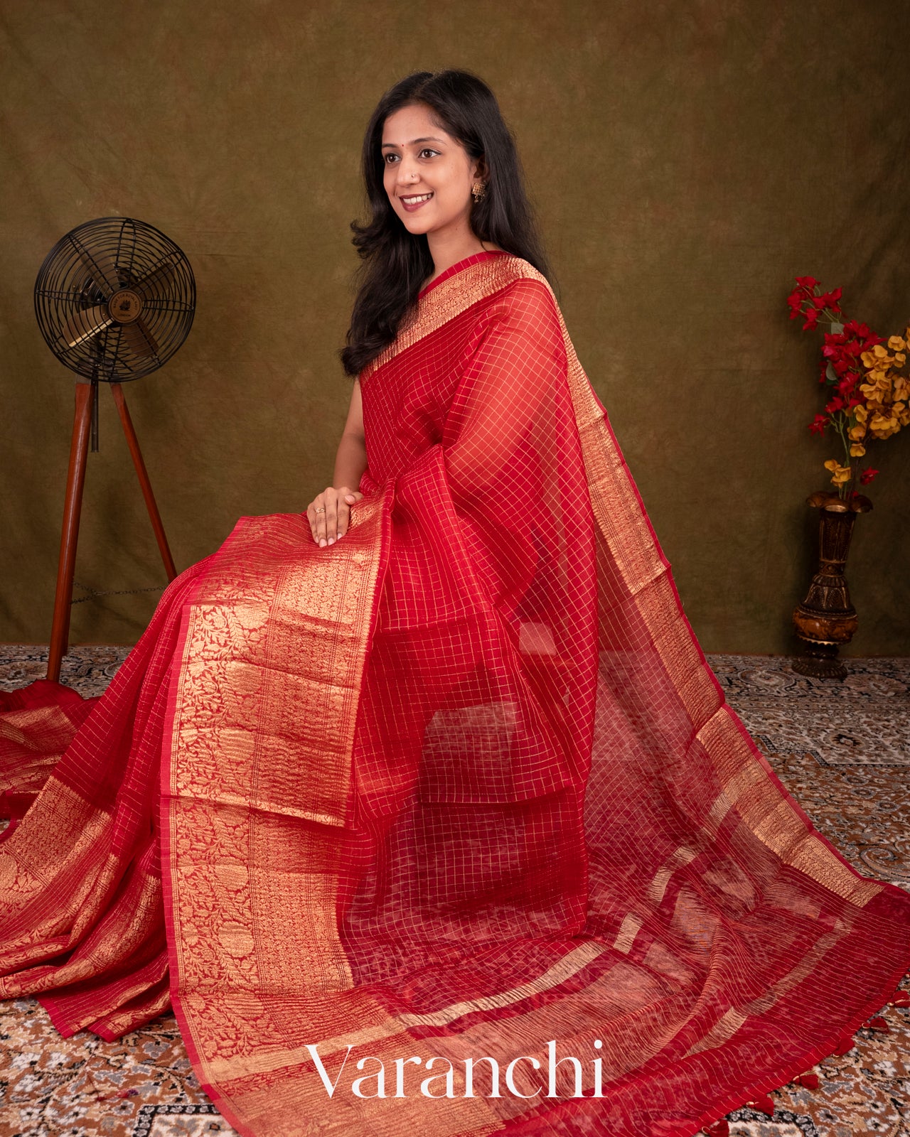 Red Pure Crush Kora Silk Saree