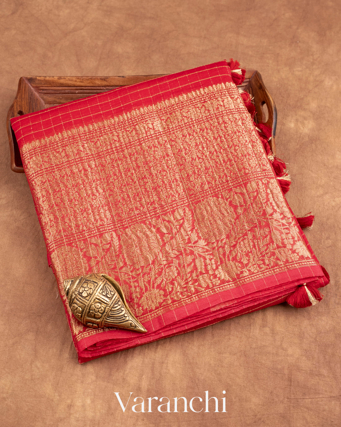 Red Pure Crush Kora Silk Saree