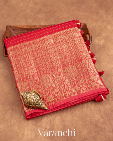 Red Pure Crush Kora Silk Saree