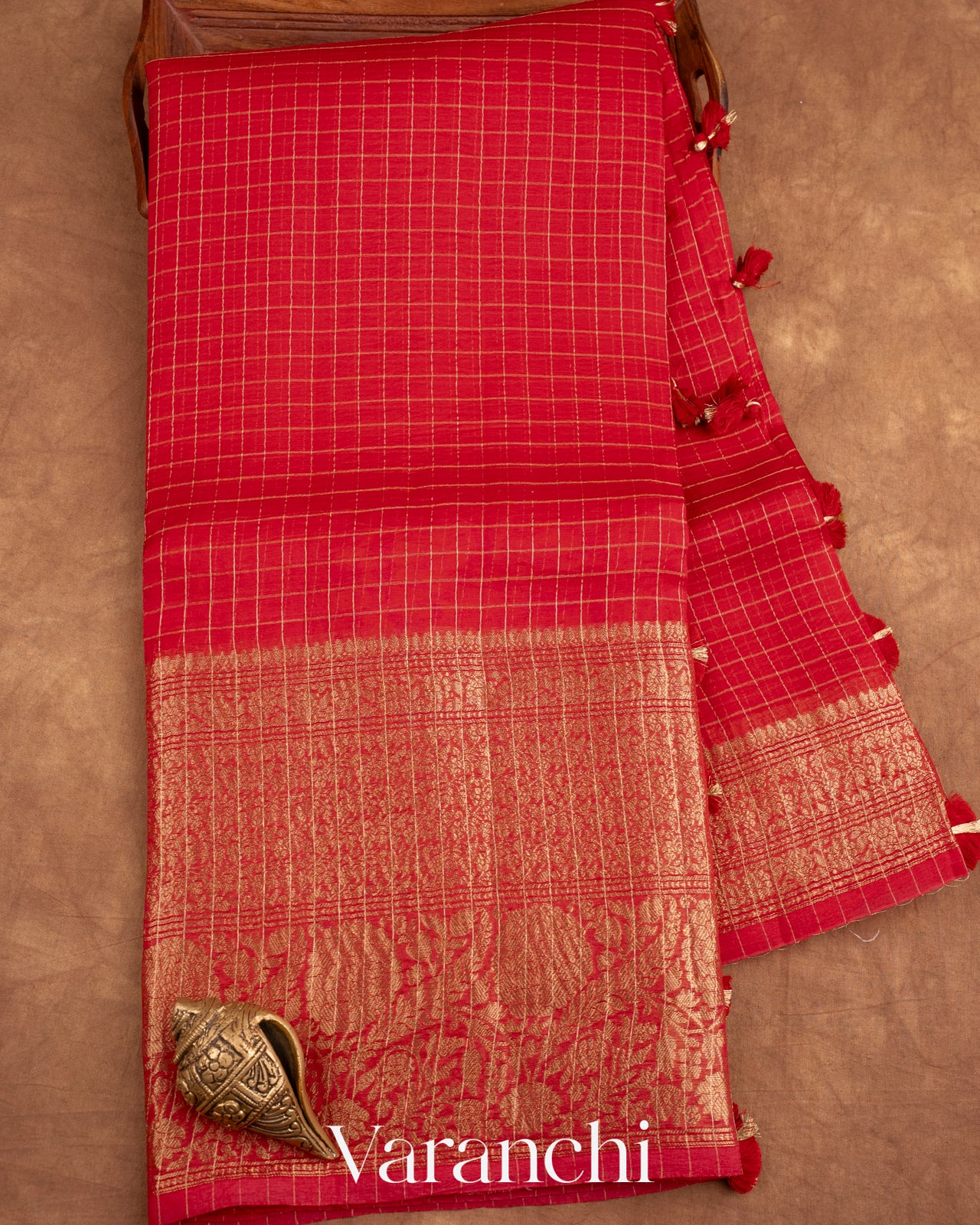 Red Pure Crush Kora Silk Saree