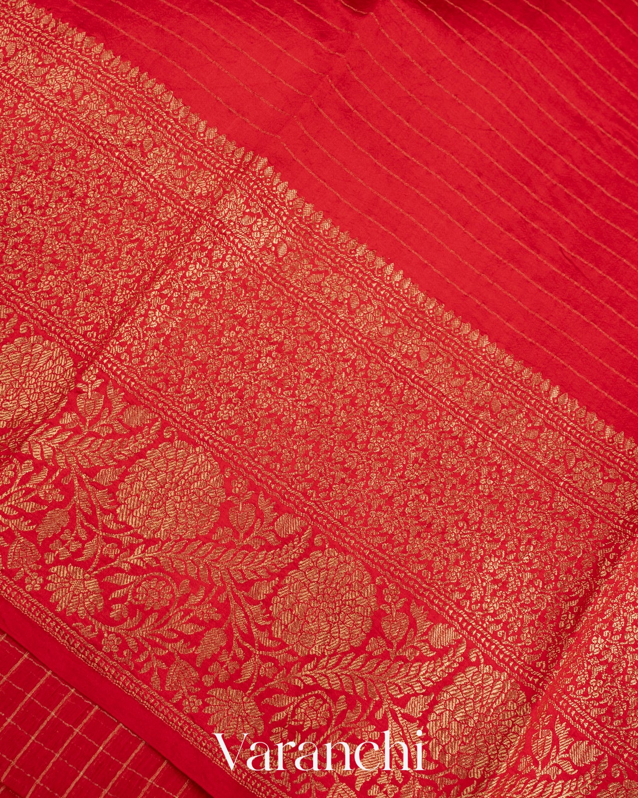 Red Pure Crush Kora Silk Saree