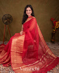 Red Pure Crush Kora Silk Saree