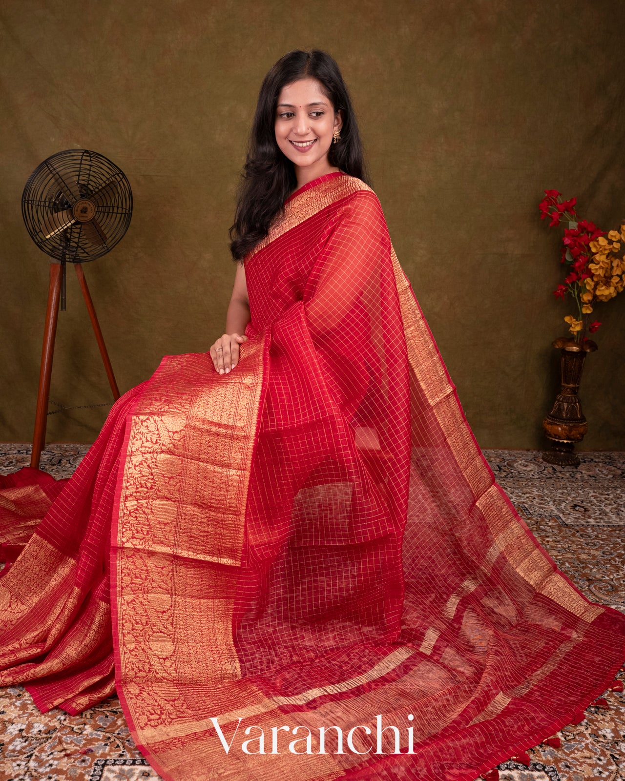 Red Pure Crush Kora Silk Saree