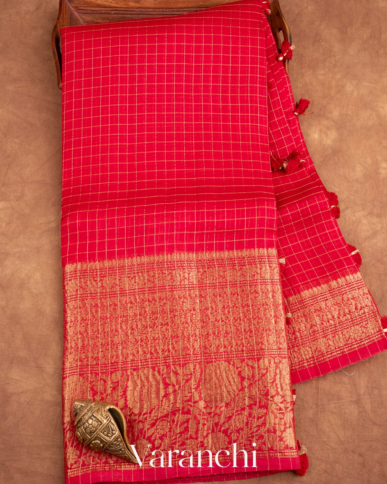 Red Pure Crush Kora Silk Saree