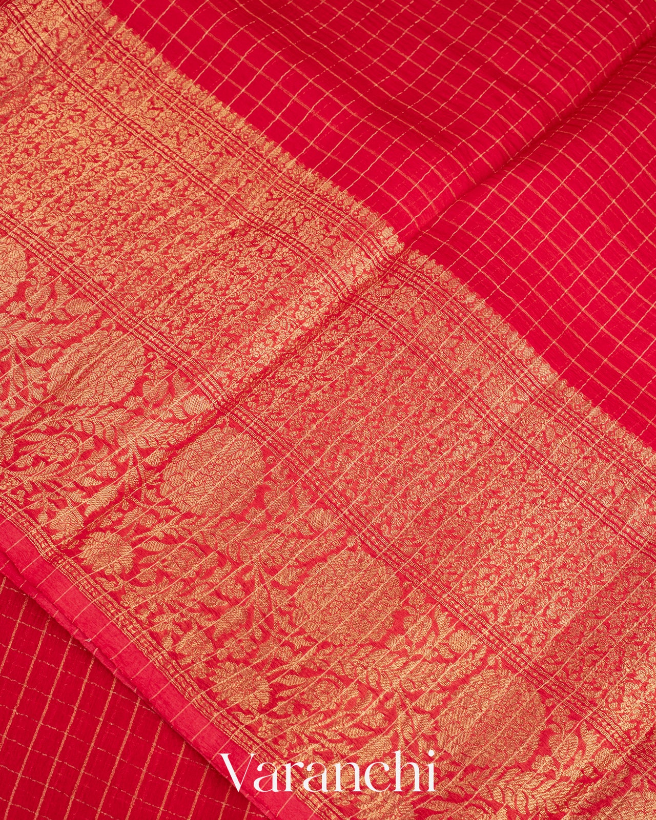 Red Pure Crush Kora Silk Saree