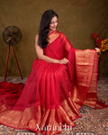 Red Pure Crush Kora Silk Saree
