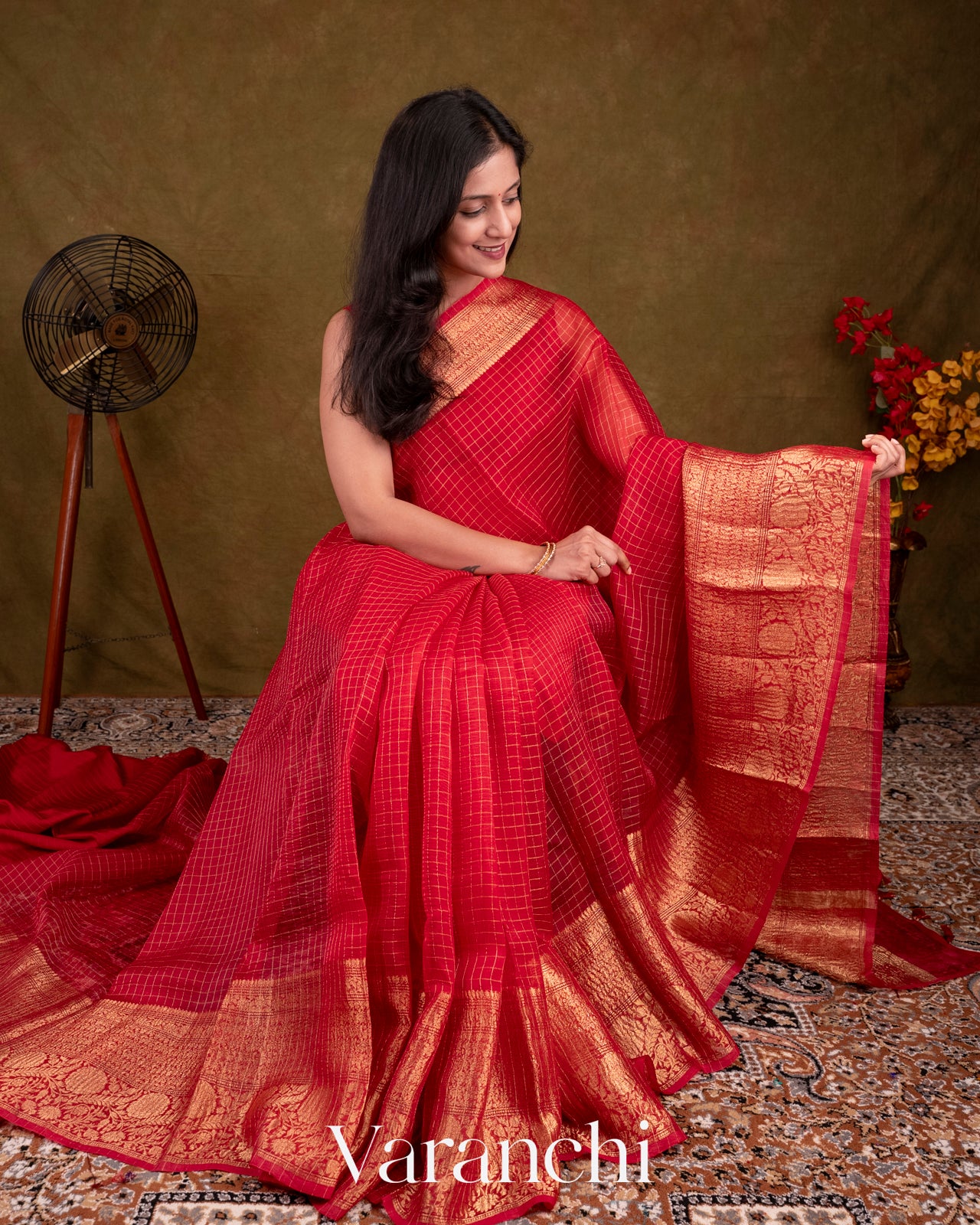 Red Pure Crush Kora Silk Saree