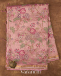 Baby Pink Cross-Stitch Embroidered Pure Crush Tissue Kora Silk Saree