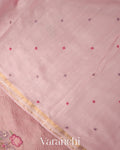 Baby Pink Cross-Stitch Embroidered Pure Crush Tissue Kora Silk Saree