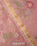 Baby Pink Cross-Stitch Embroidered Pure Crush Tissue Kora Silk Saree