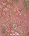 Baby Pink Cross-Stitch Embroidered Pure Crush Tissue Kora Silk Saree