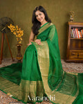 Dark Green Pure Crush Tissue Kora Silk Saree