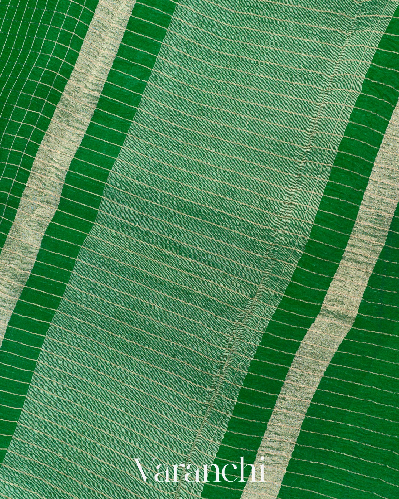 Dark Green Pure Crush Tissue Kora Silk Saree