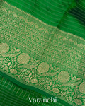 Dark Green Pure Crush Tissue Kora Silk Saree