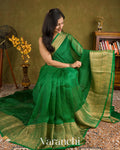Dark Green Pure Crush Tissue Kora Silk Saree